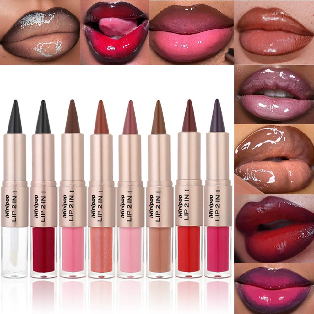 2-in-1 Dual-End Lip Liner & Lip Gloss, Matte Liner + Mirror Shine